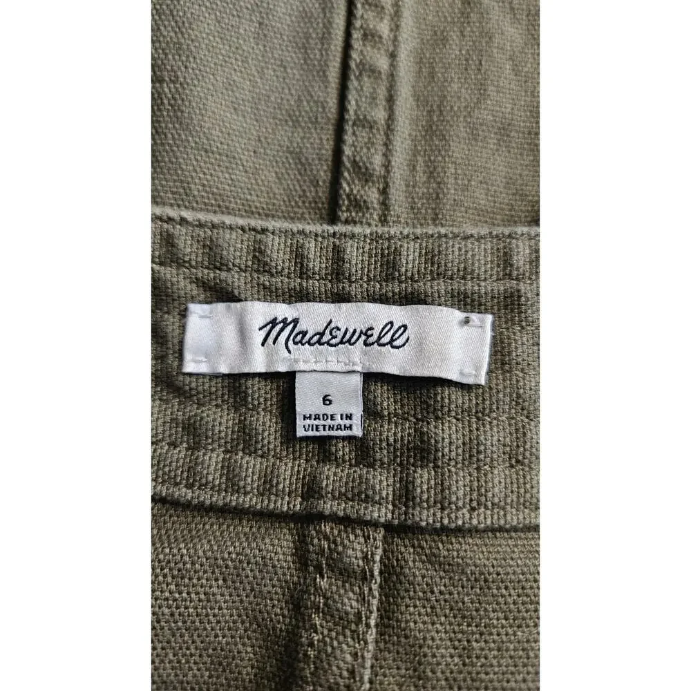 MADEWELL Raw Hem A-Line Mini Skirt Olive Green Snap Closure Pockets Size 6 - Picture 6 of 8